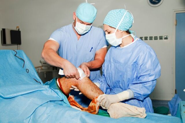 An injured worker having knee replacement surgery.